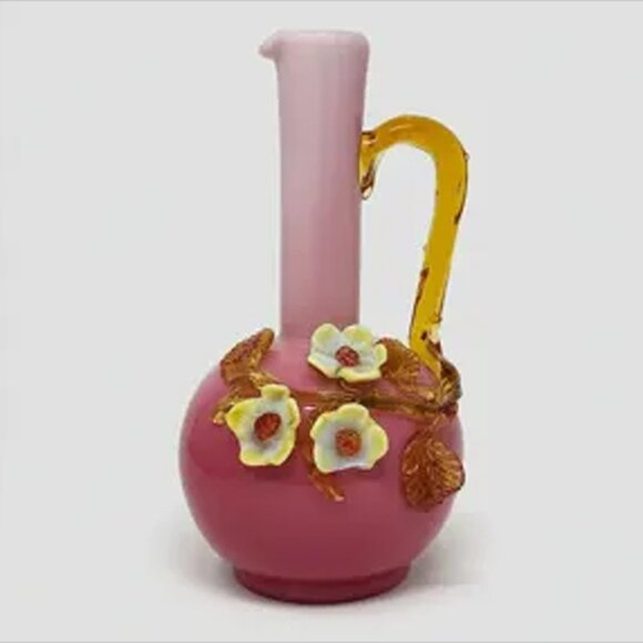 Victorian Stevens & Williams Peachblow Glass Ewer with Applied Flowers - Picture 1 of 8